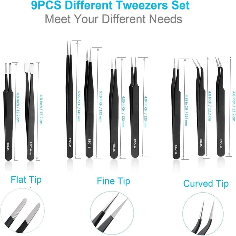 Pc ESD Anti Static Precision Tweezers Set For Electronics Repair 0