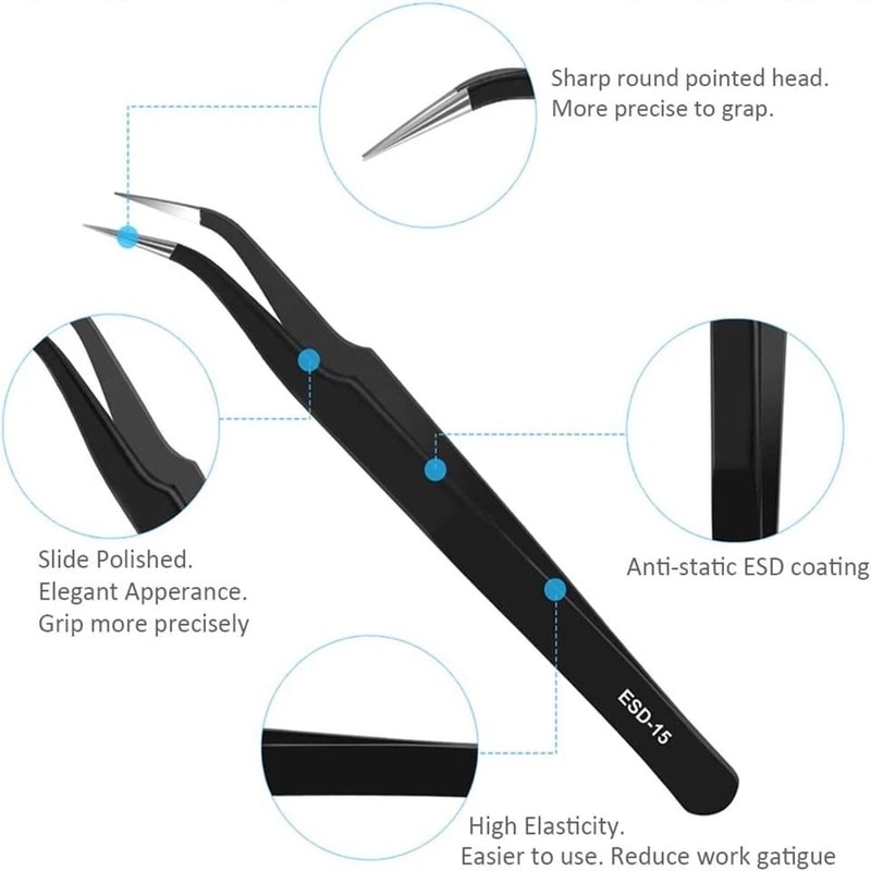 Pc ESD Anti Static Precision Tweezers Set For Electronics Repair 3