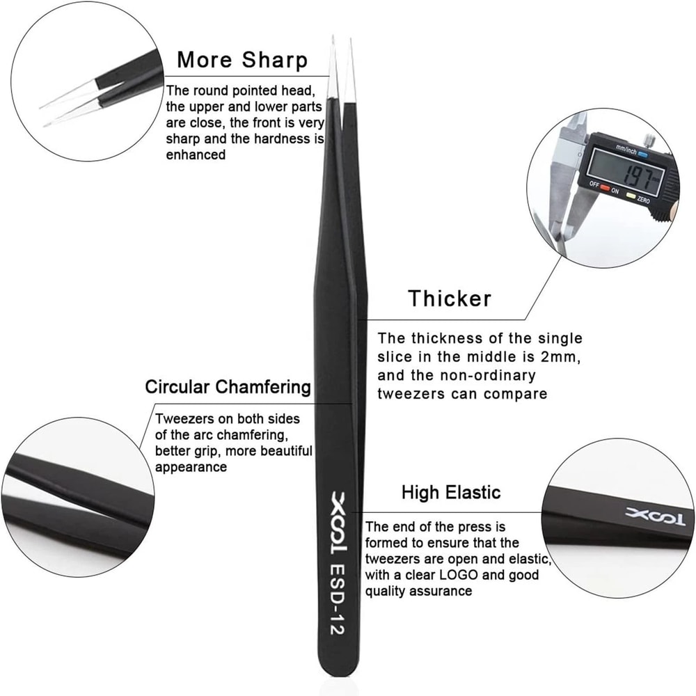 Pc ESD Anti Static Precision Tweezers Set For Electronics Repair 7