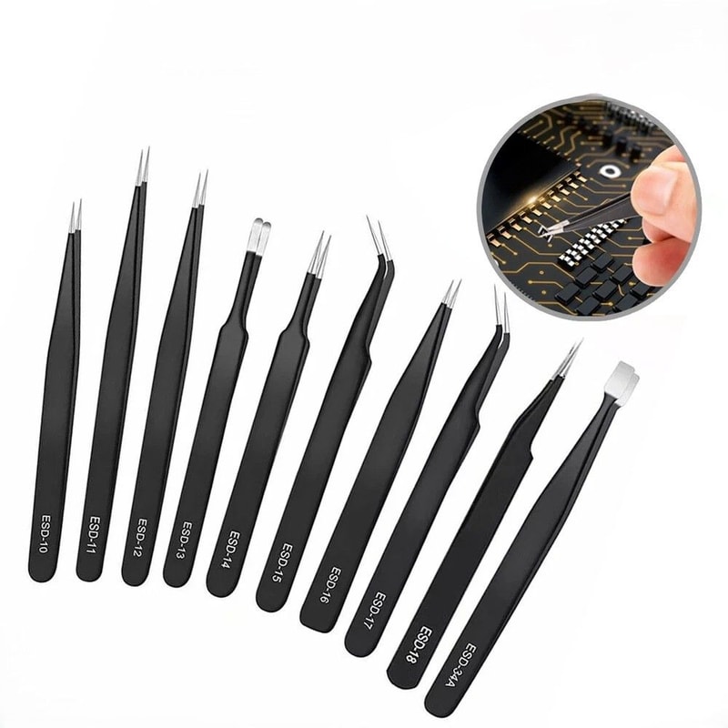 Pc ESD Anti Static Precision Tweezers Set For Electronics Repair 0