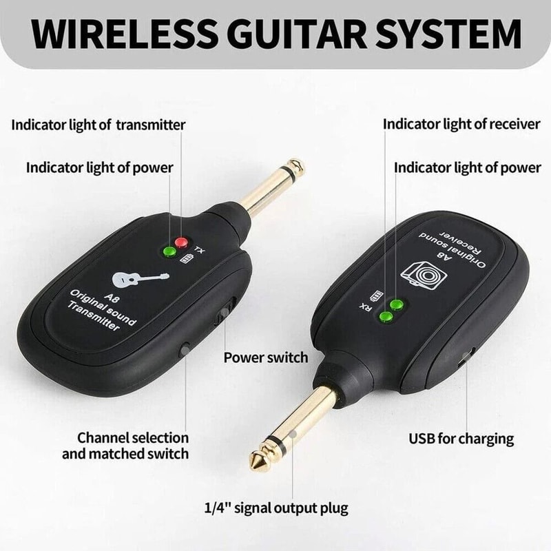 Rechargeable Wireless Guitar System Transmitter Receiver For Guitar And Bass 1