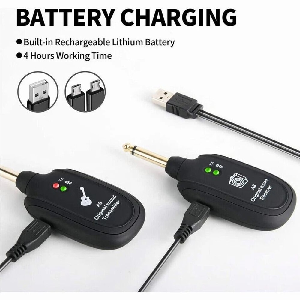 Rechargeable Wireless Guitar System Transmitter Receiver For Guitar And Bass 2