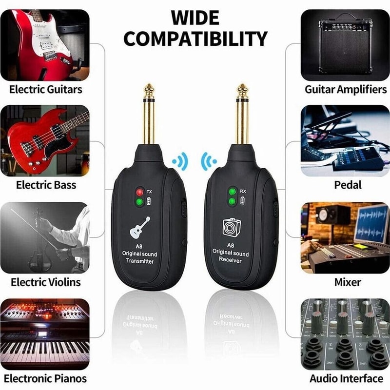 Rechargeable Wireless Guitar System Transmitter Receiver For Guitar And Bass 3