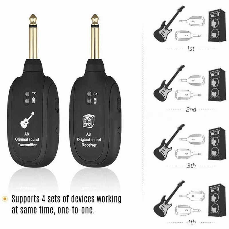 Rechargeable Wireless Guitar System Transmitter Receiver For Guitar And Bass 6