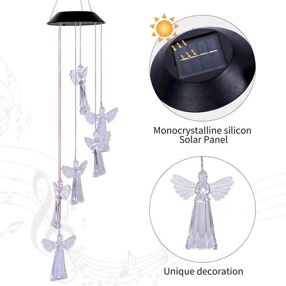 Solar Angel Wind Chimes With Color Changing LED Lights For Garden Decor 2