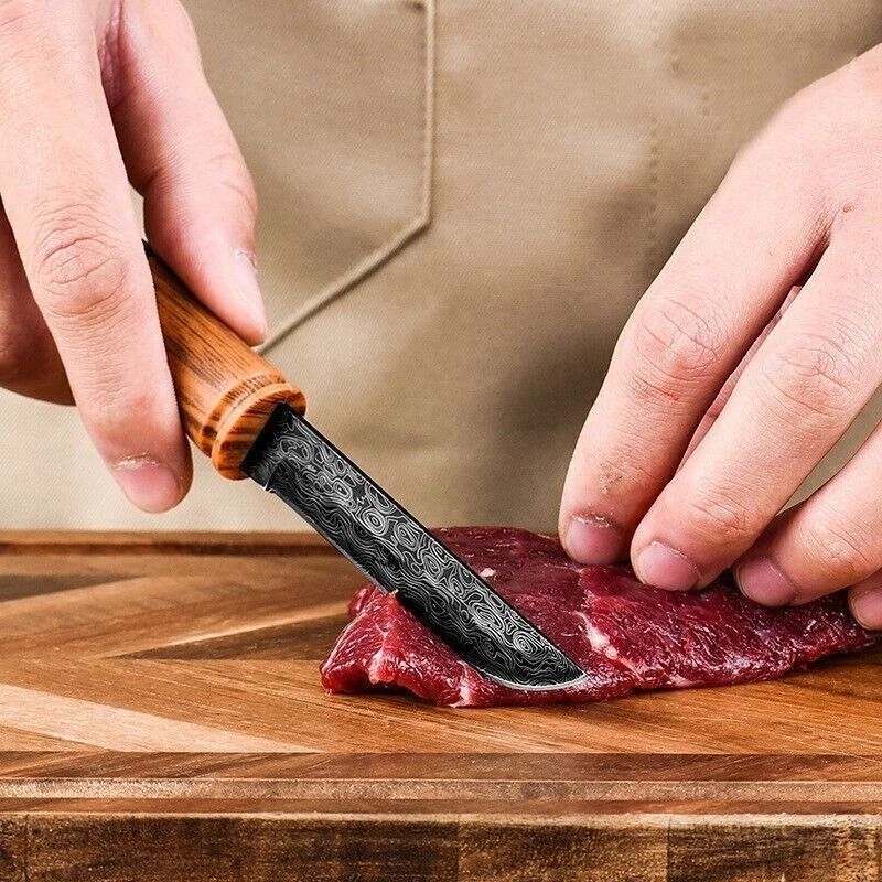 Damascus Steel Portable Fruit Knife With Bamboo Handle For Camping Kitchen And Everyday Use 3