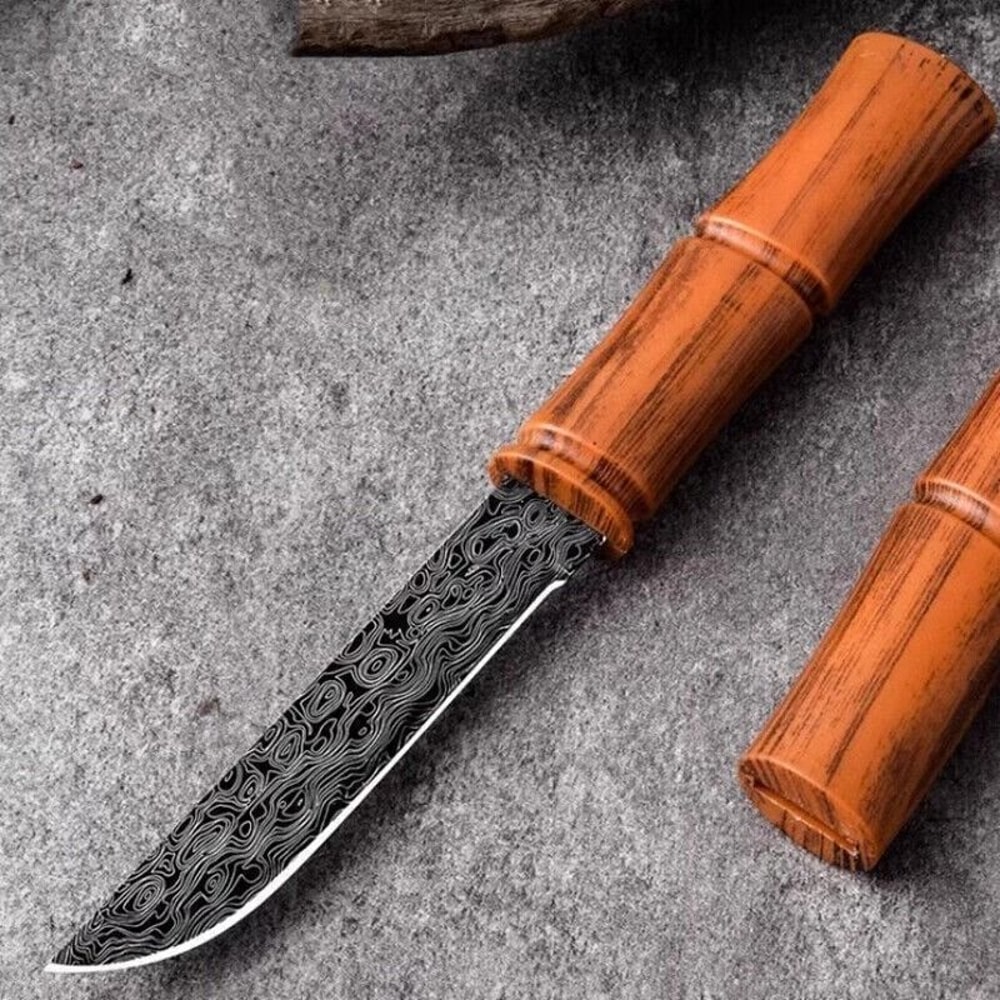 Damascus Steel Portable Fruit Knife With Bamboo Handle For Camping Kitchen And Everyday Use 4