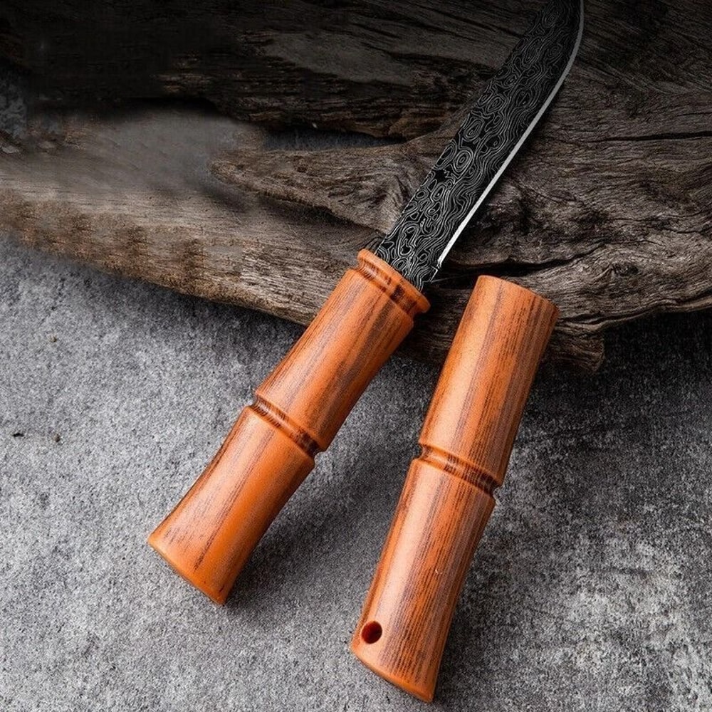 Damascus Steel Portable Fruit Knife With Bamboo Handle For Camping Kitchen And Everyday Use 6