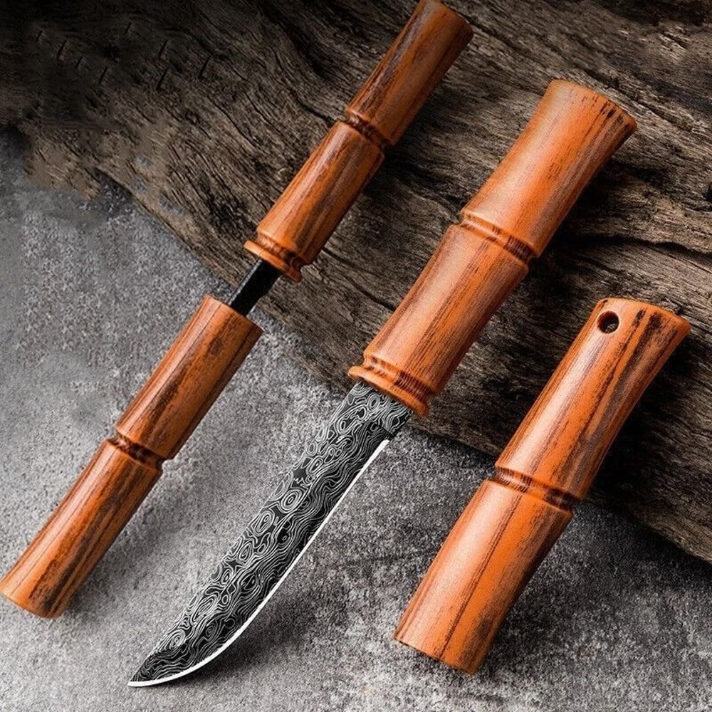 Damascus Steel Portable Fruit Knife With Bamboo Handle For Camping Kitchen And Everyday Use 7