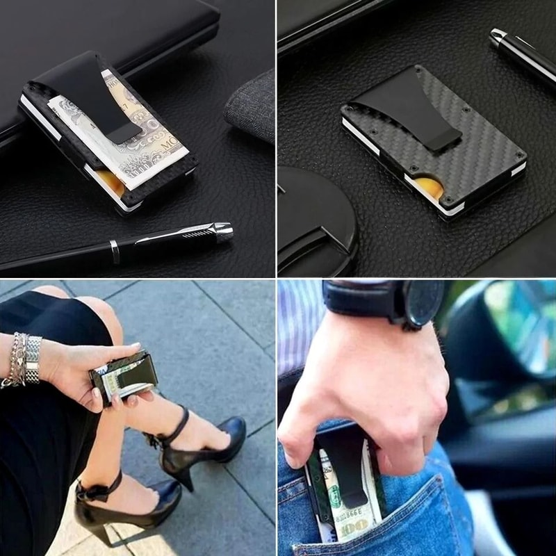 RFID Blocking Slim Money Clip Carbon Fiber Wallet For Men 5