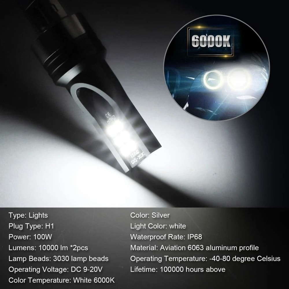 H1 LED Headlight Bulbs White Conversion Kit 3