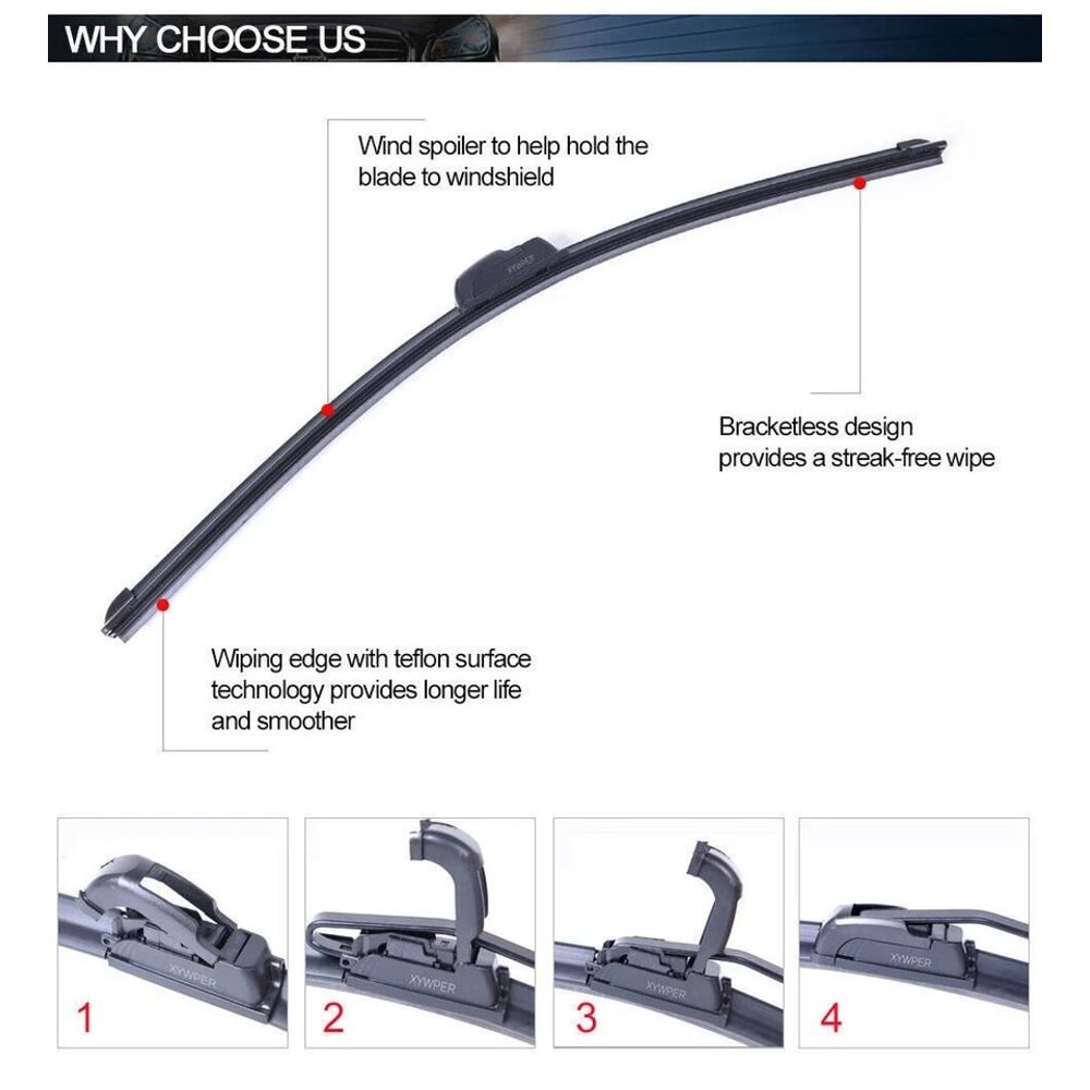 Premium Windshield Wiper Blades Hybrid Silicone JHook AllSeason Performance 6
