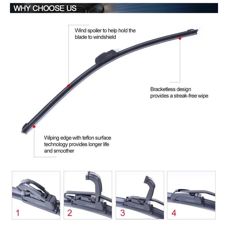 Premium Windshield Wiper Blades Hybrid Silicone JHook AllSeason Performance 6
