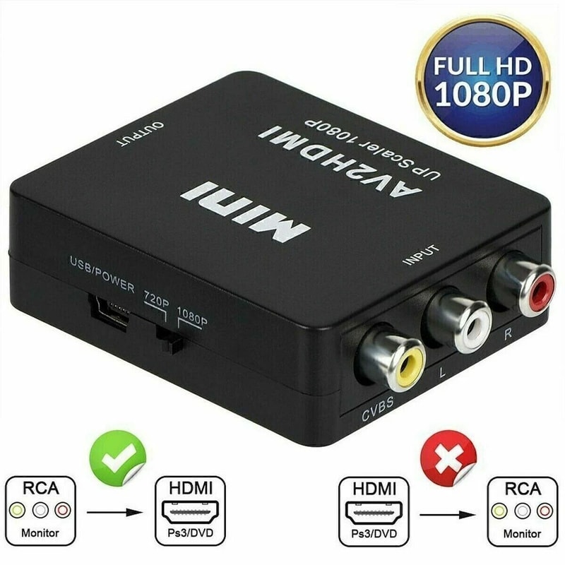 AV To HDMI Converter RCA Composite Video Adapter For TV DVD VHS 8