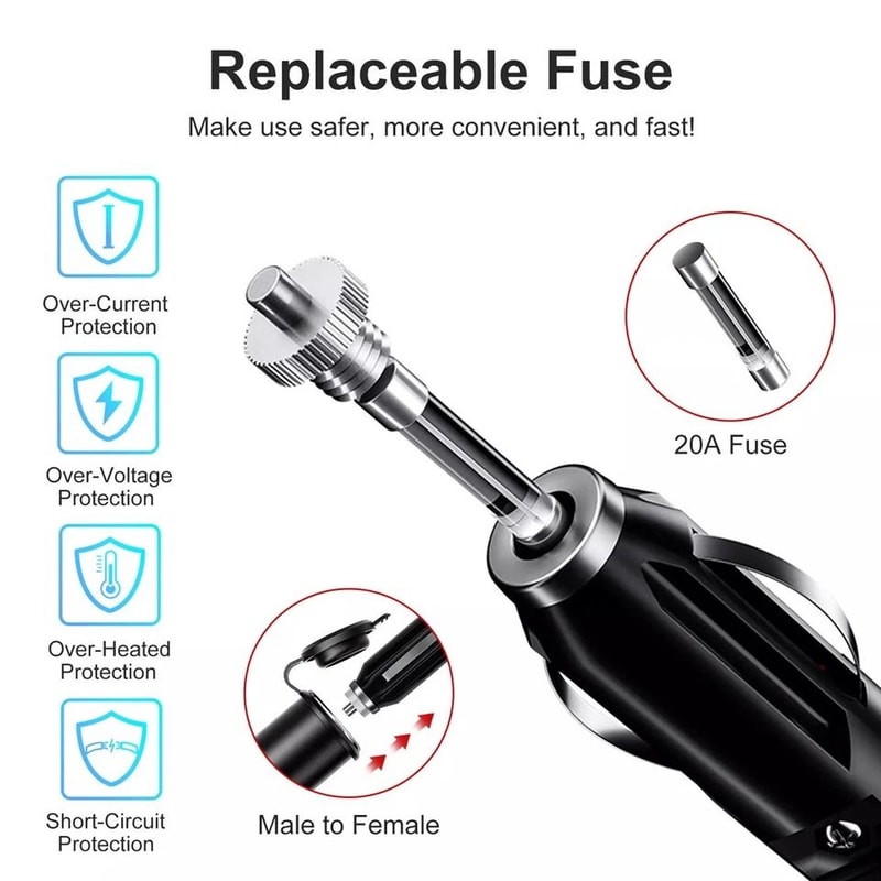 Heavy Duty Car Cigarette Lighter Extension Cord Socket Adapter 3