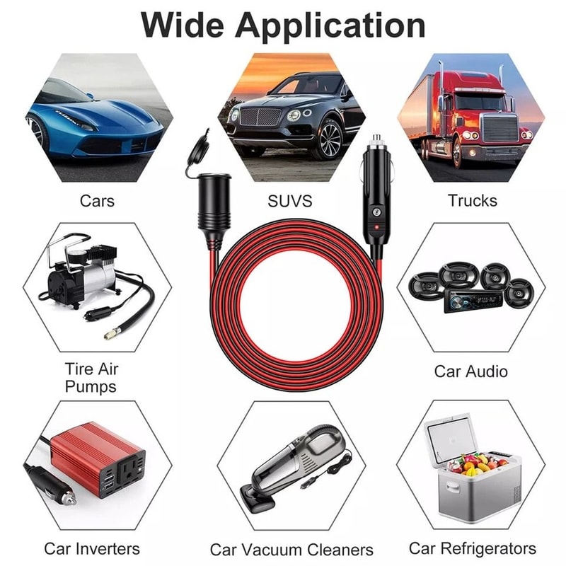 Heavy Duty Car Cigarette Lighter Extension Cord Socket Adapter 4