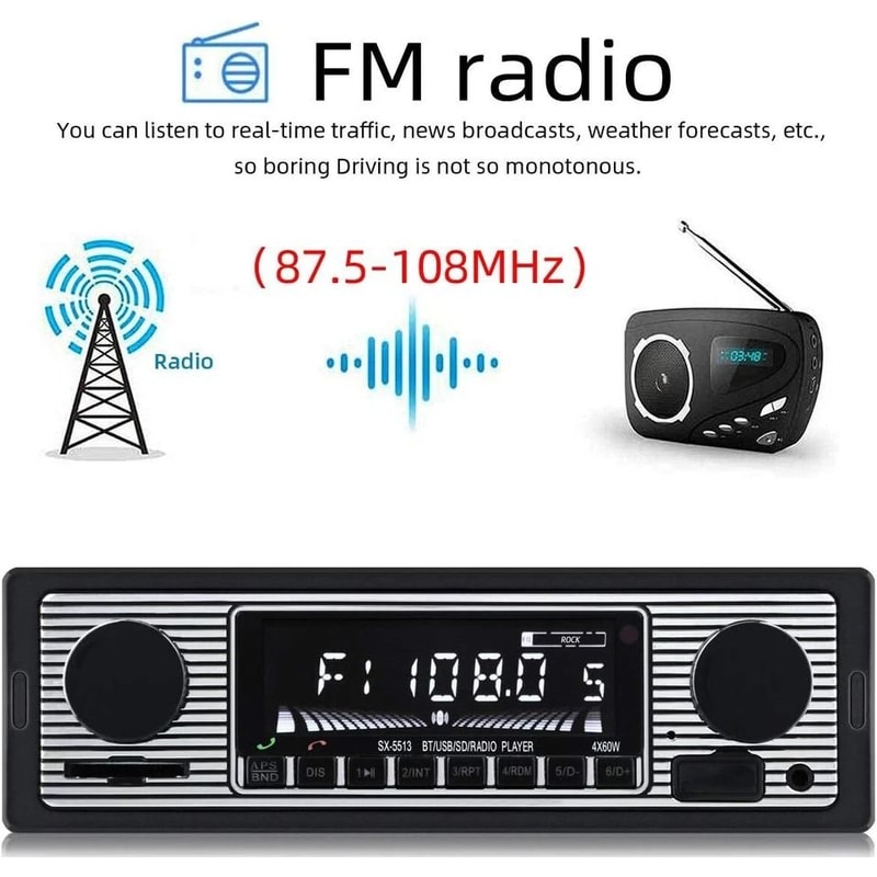 Classic Bluetooth Vintage Car Radio USB AUX Stereo 3
