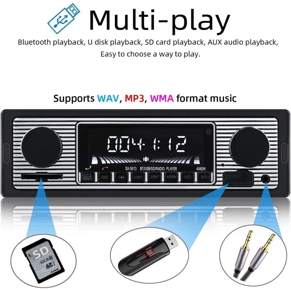 Classic Bluetooth Vintage Car Radio USB AUX Stereo 4