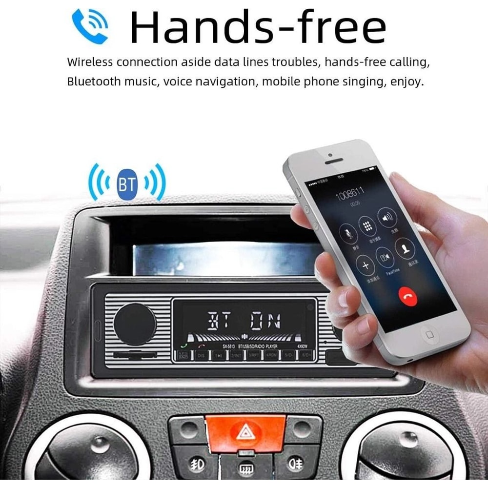 Classic Bluetooth Vintage Car Radio USB AUX Stereo 5