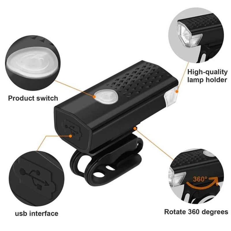 USB Rechargeable LED Bike Light Set Front And Rear Safety Lights 10