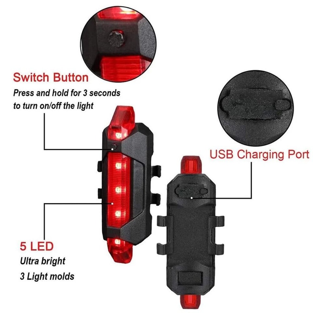 USB Rechargeable LED Bike Light Set Front And Rear Safety Lights 11