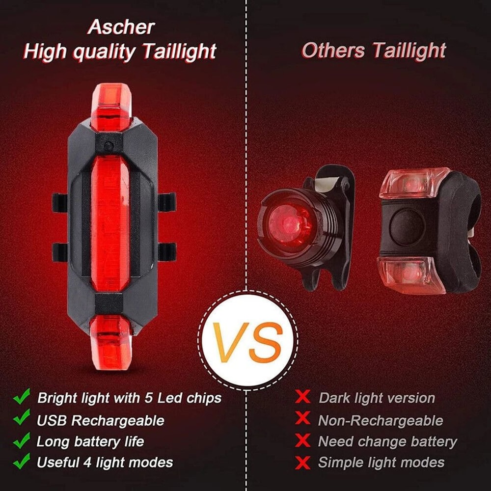 USB Rechargeable LED Bike Light Set Front And Rear Safety Lights 2