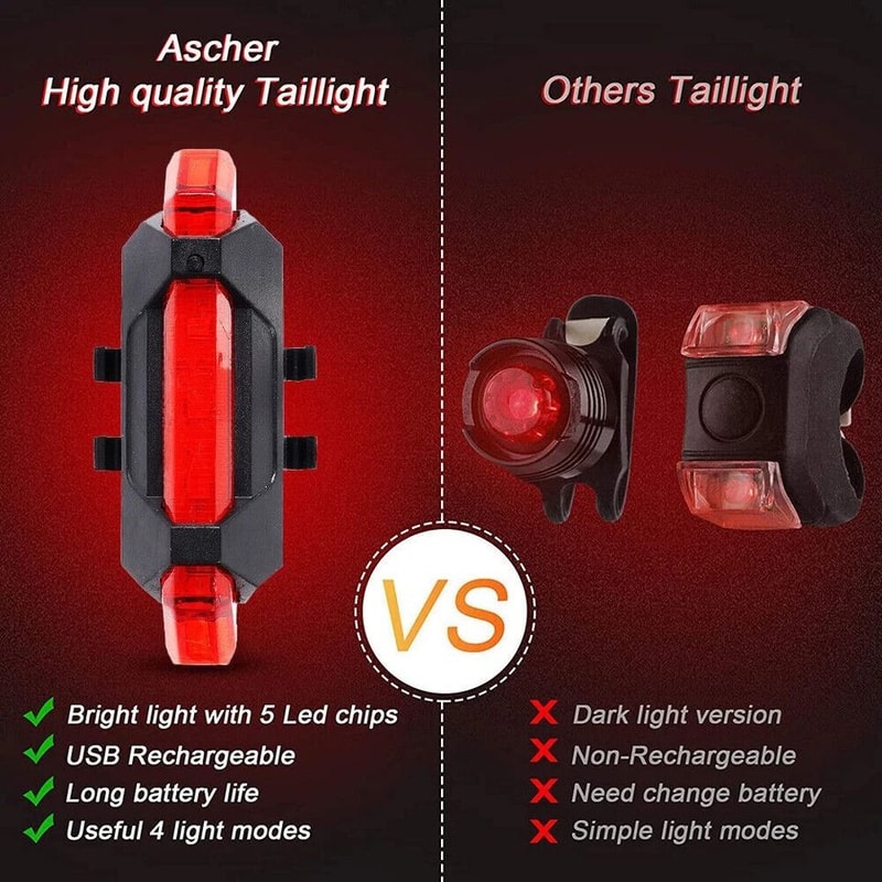 USB Rechargeable LED Bike Light Set Front And Rear Safety Lights 2
