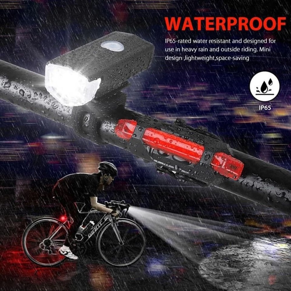 USB Rechargeable LED Bike Light Set Front And Rear Safety Lights 7