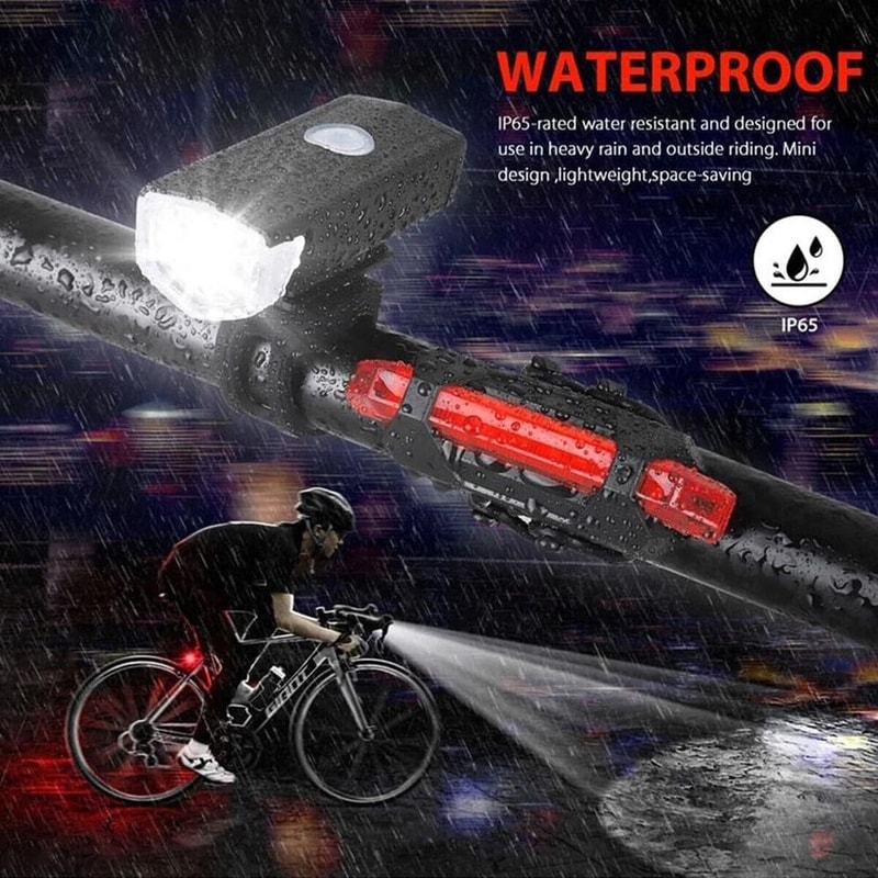 USB Rechargeable LED Bike Light Set Front And Rear Safety Lights 7