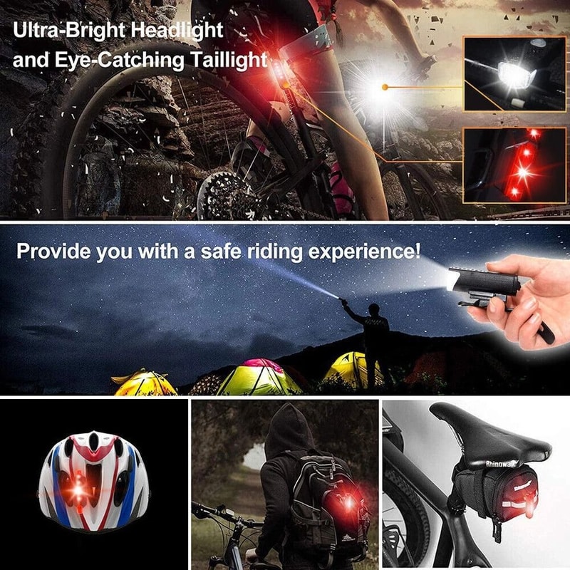 USB Rechargeable LED Bike Light Set Front And Rear Safety Lights 8