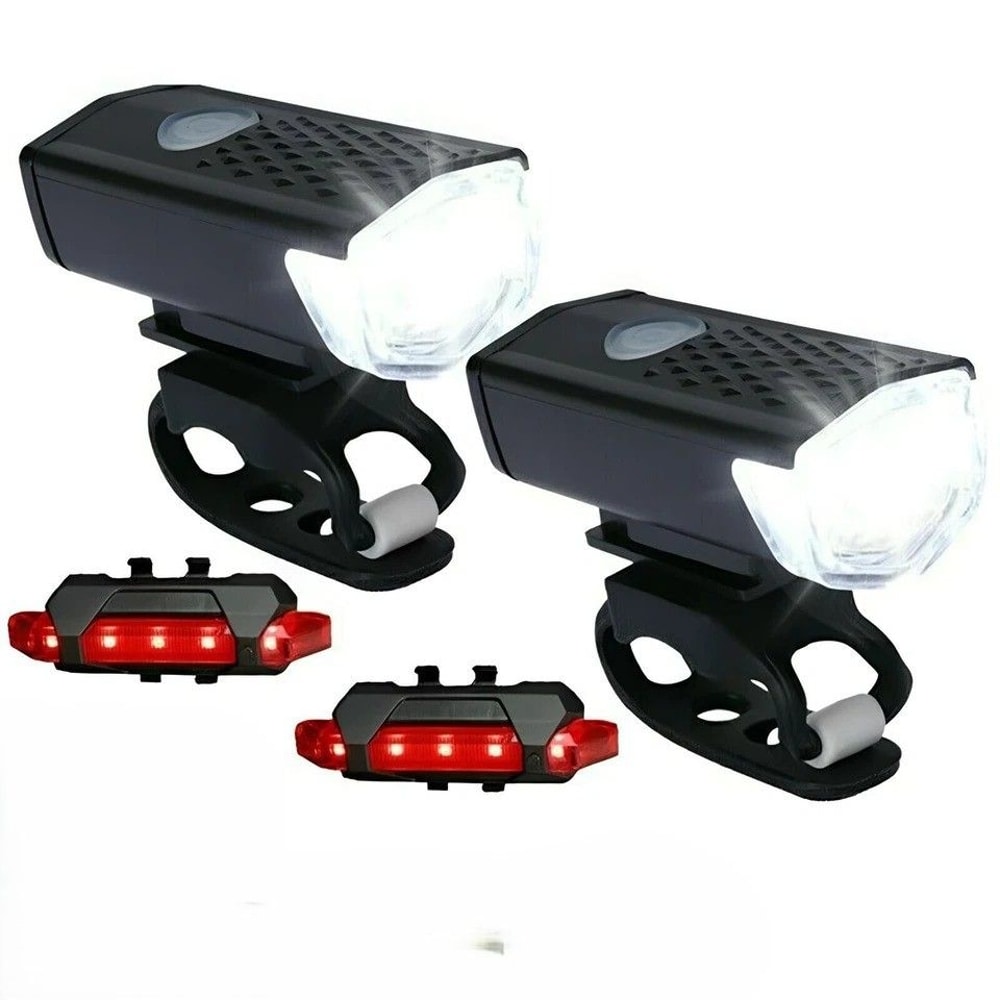 USB Rechargeable LED Bike Light Set Front And Rear Safety Lights 0