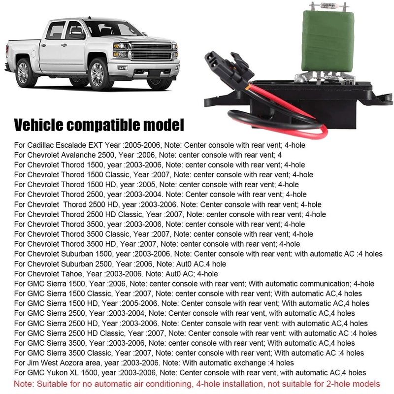 HVAC Blower Motor Resistor For Chevy Silverado GMC Sierra 6
