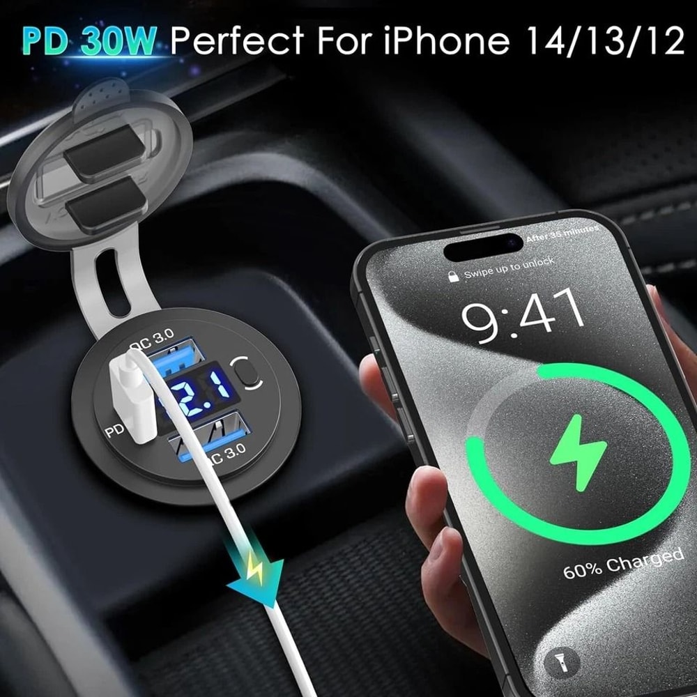 USB C Charger Port With PD Fast Charging Outlet For Car Boat RV 5