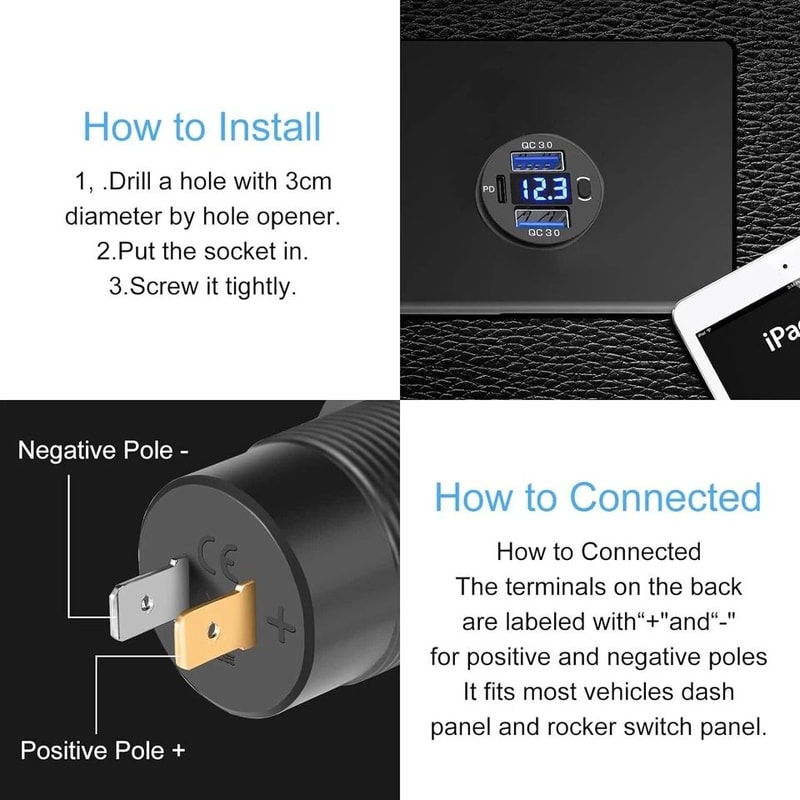 USB C Charger Port With PD Fast Charging Outlet For Car Boat RV 6