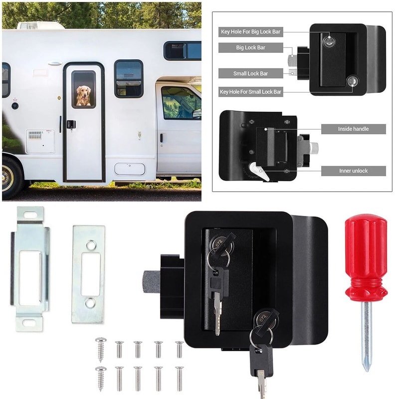 RV Entry Door Lock With Deadbolt Camper Door Latch Replacement Kit 1