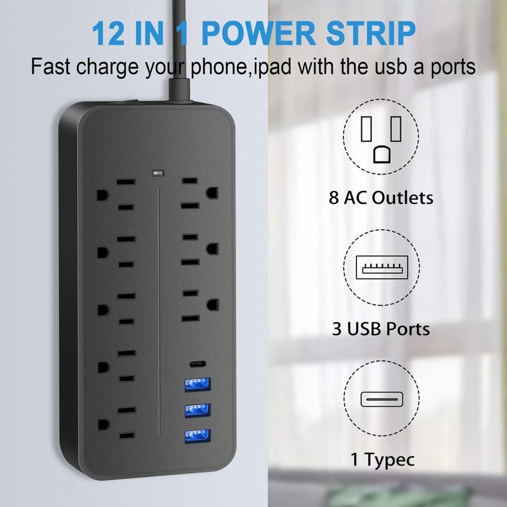 Outlet USB Surge Protector Wall Mount Power Strip With USB C Port 2