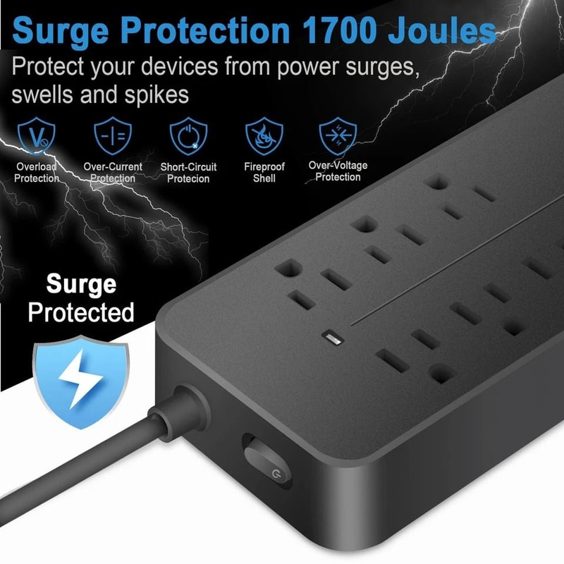 Outlet USB Surge Protector Wall Mount Power Strip With USB C Port 5