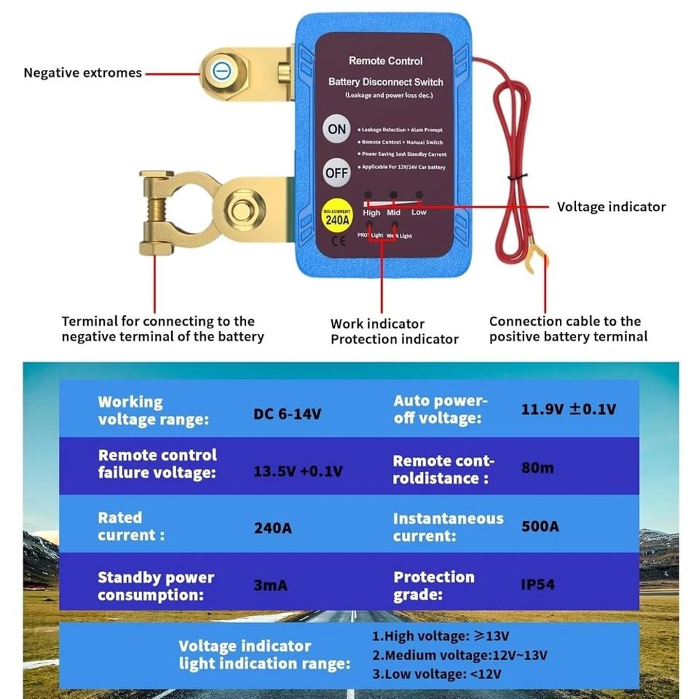 Remote Car Battery Disconnect Switch Automatic Kill Switch 7