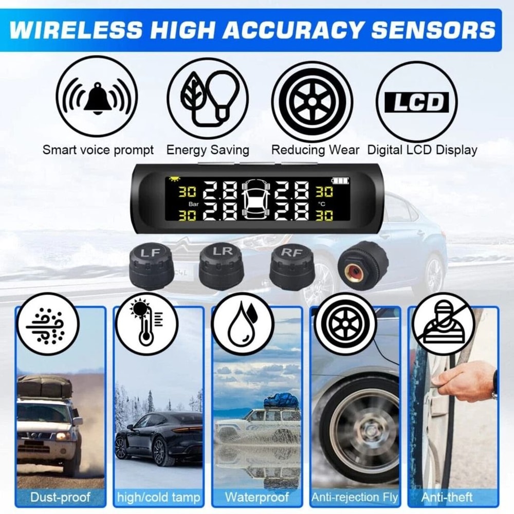 Solar TPMS Wireless Tire Pressure Monitoring System With External Sensors 12