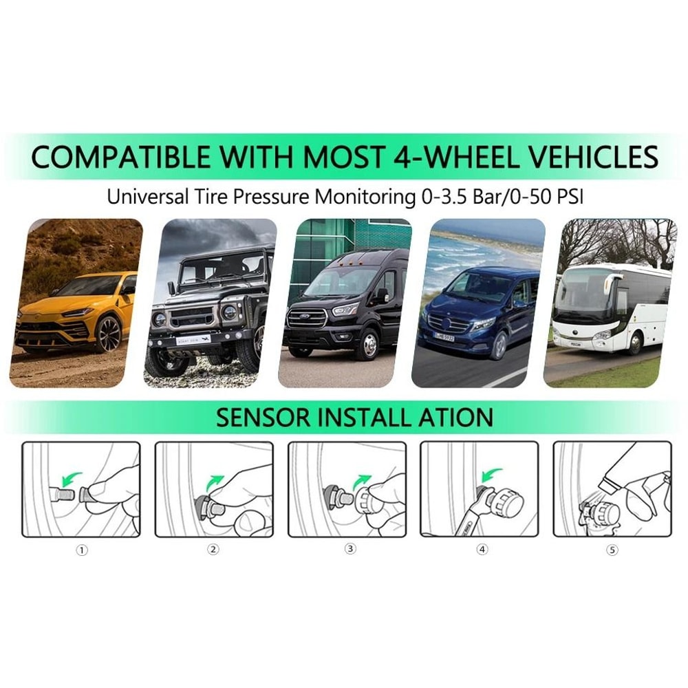 Solar TPMS Wireless Tire Pressure Monitoring System With External Sensors 8