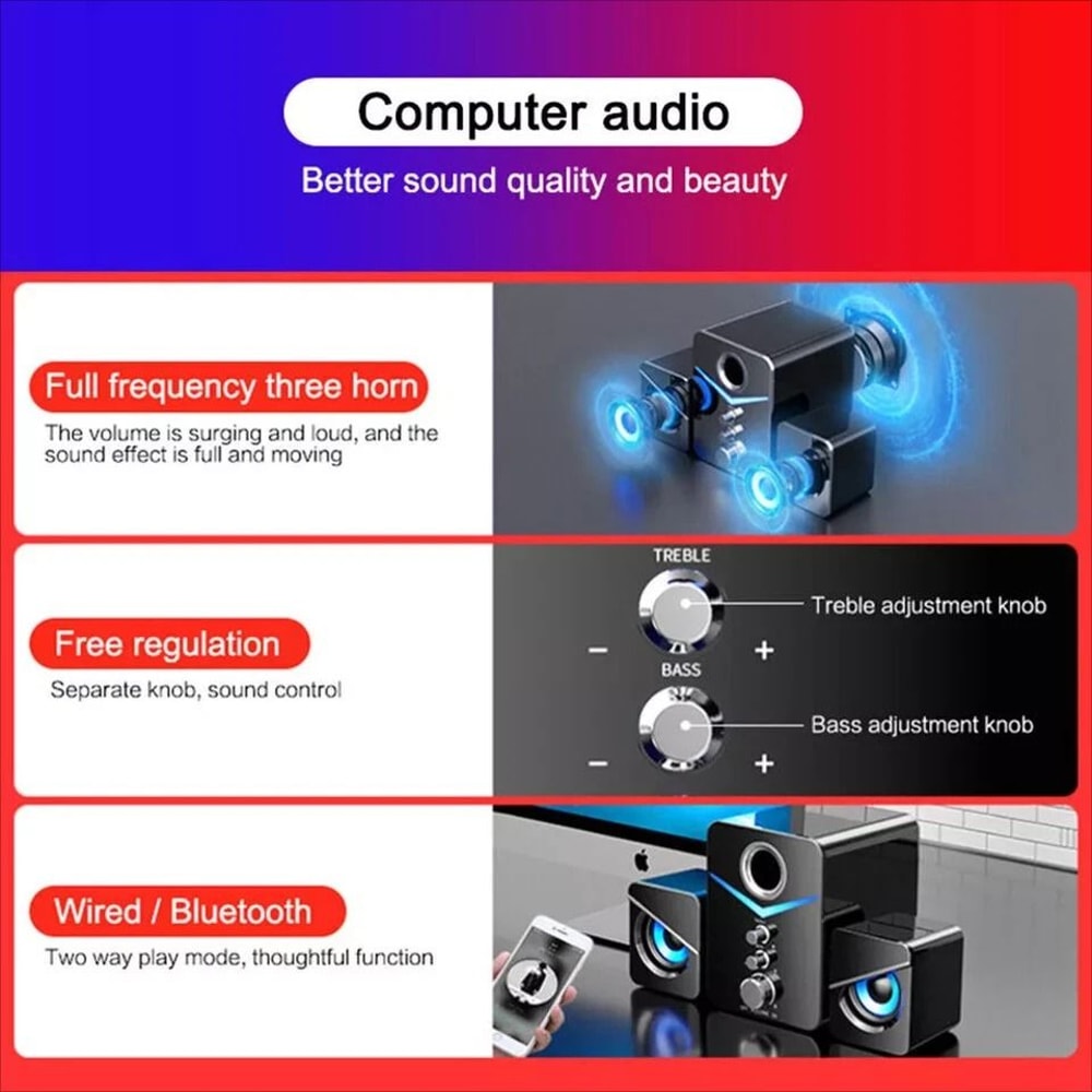 Wired Computer Speakers With LED Surround Sound And Gaming Bass 7