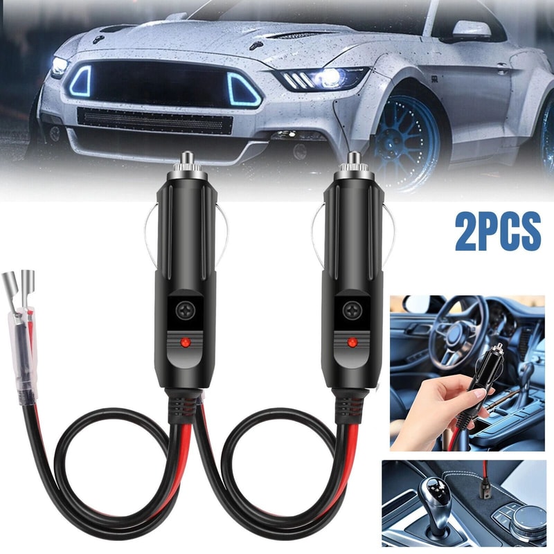 Fused Cigarette Lighter Male Plug Adapter With LED Leads 10