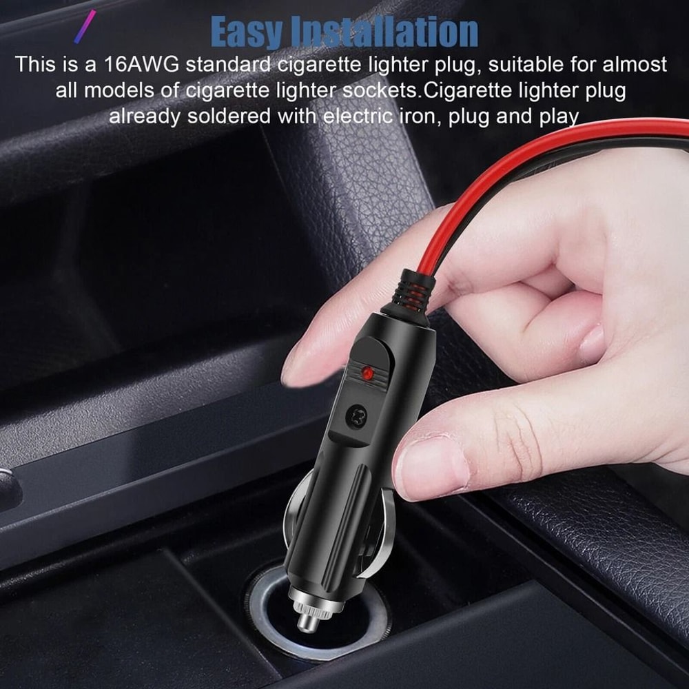 Fused Cigarette Lighter Male Plug Adapter With LED Leads 5