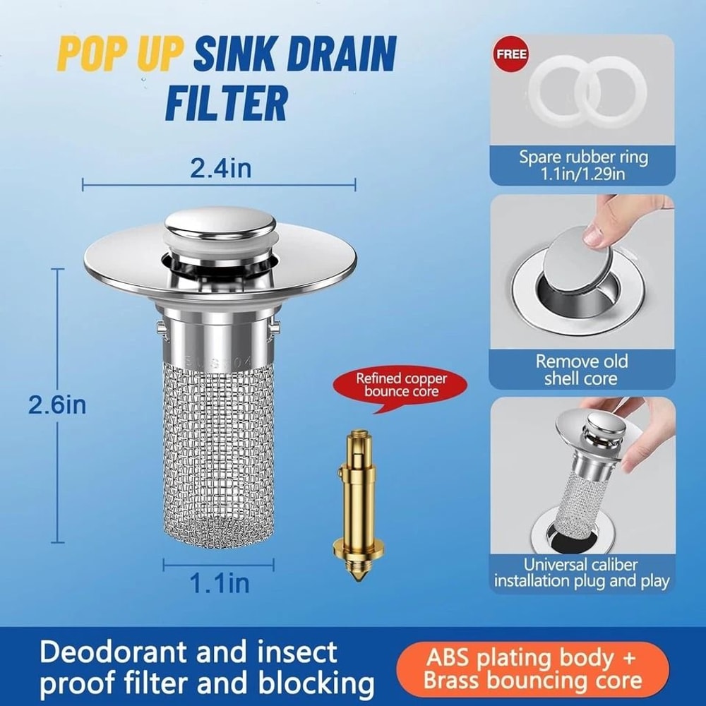 Bathroom Sink Stopper With Hair Catcher And Pop Up Drain Strainer 2