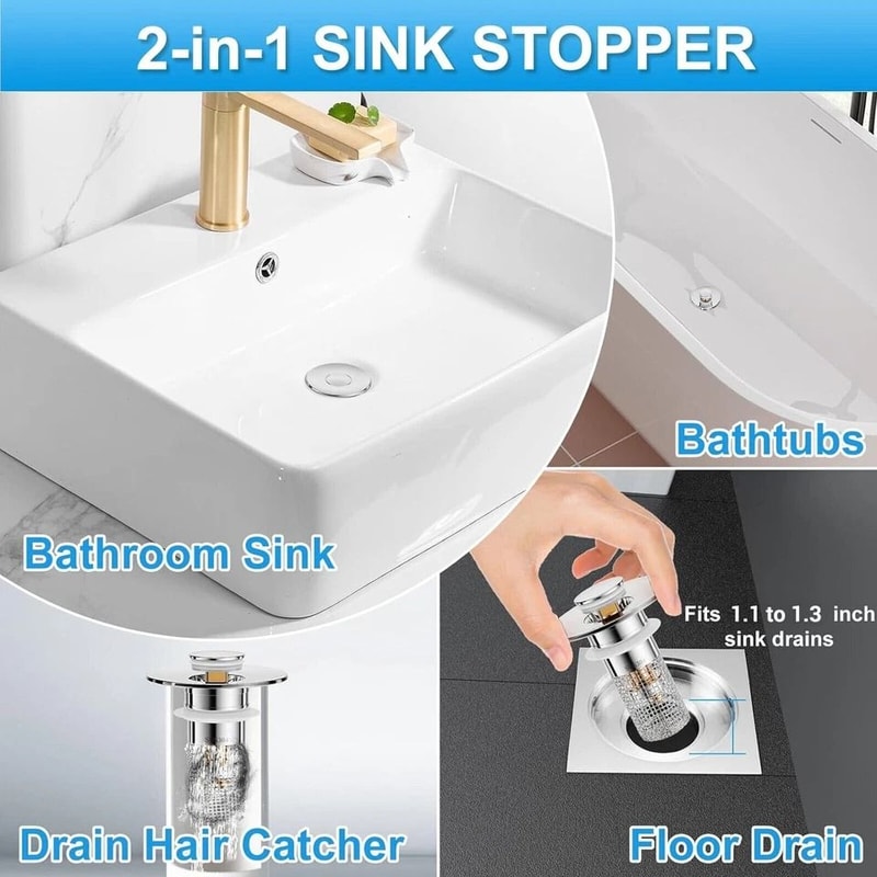 Bathroom Sink Stopper With Hair Catcher And Pop Up Drain Strainer 7