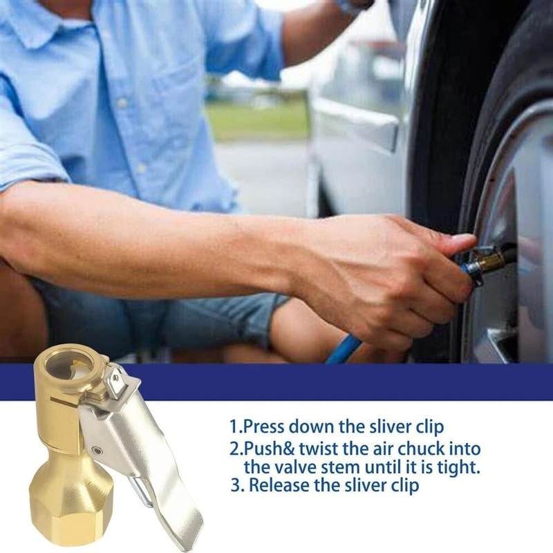 Brass Lock On Air Chuck NPT Open Flow Tire Inflator Clip 5