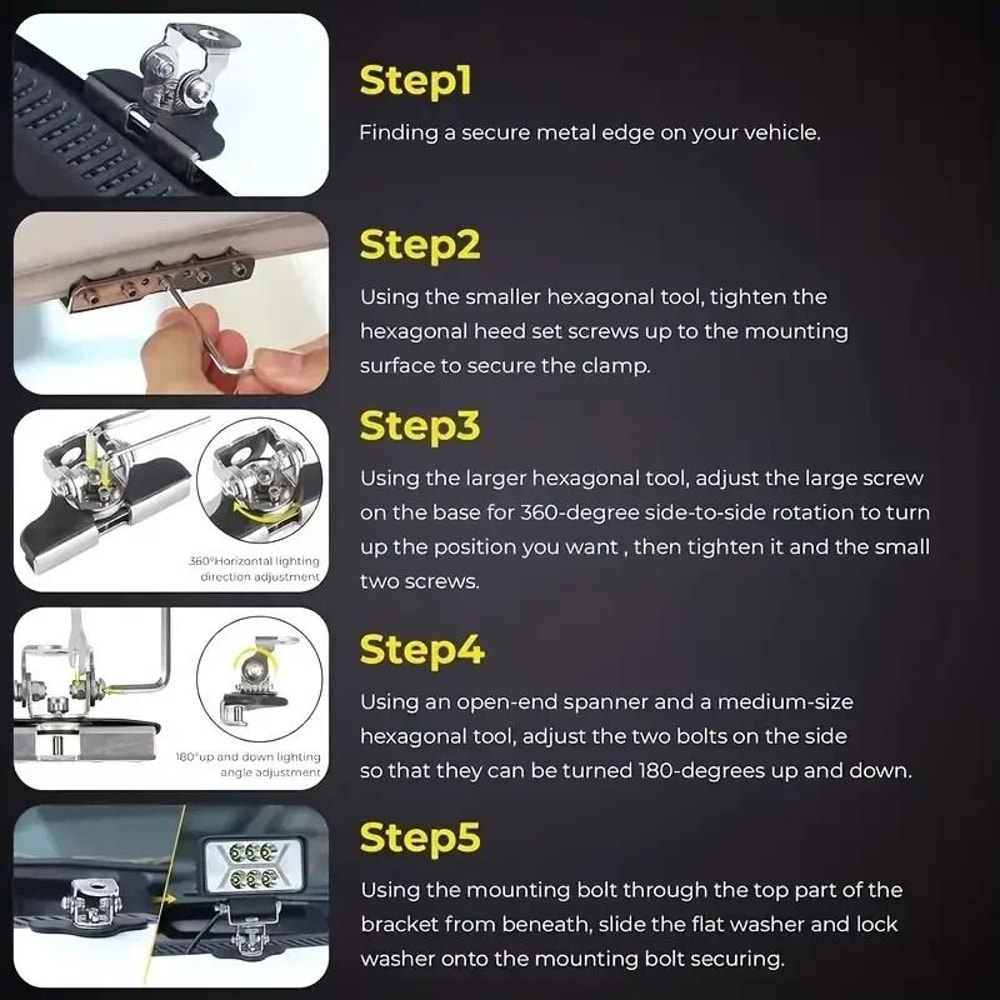 Universal Hood Mount Brackets For LED Light Bar And Off Road Work Lights 2