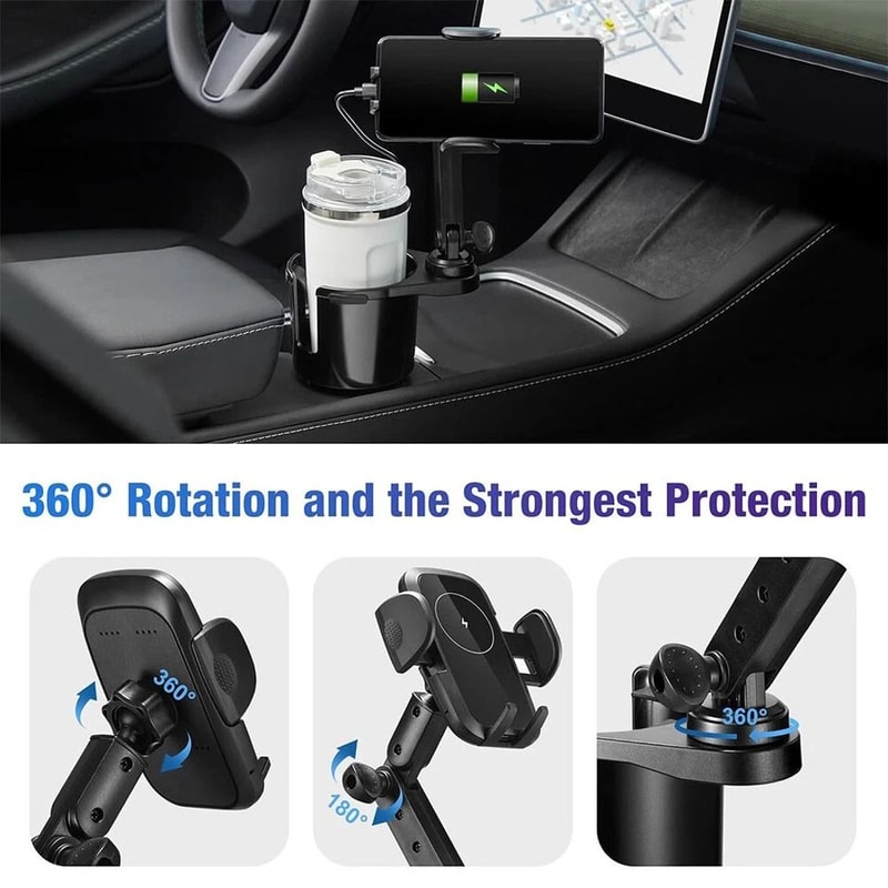 Car Wireless Charger Cup Holder Phone Mount 4