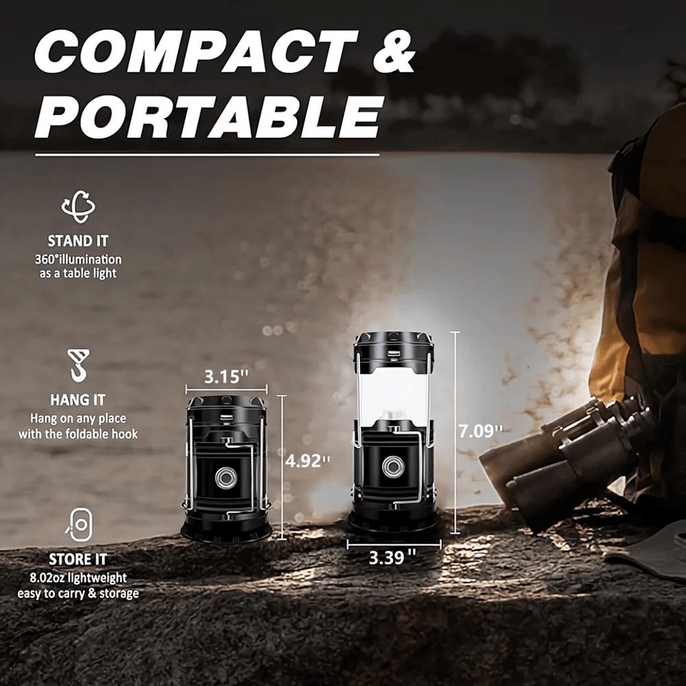 Solar Rechargeable LED Camping Lantern Flashlight With USB Power Bank 2