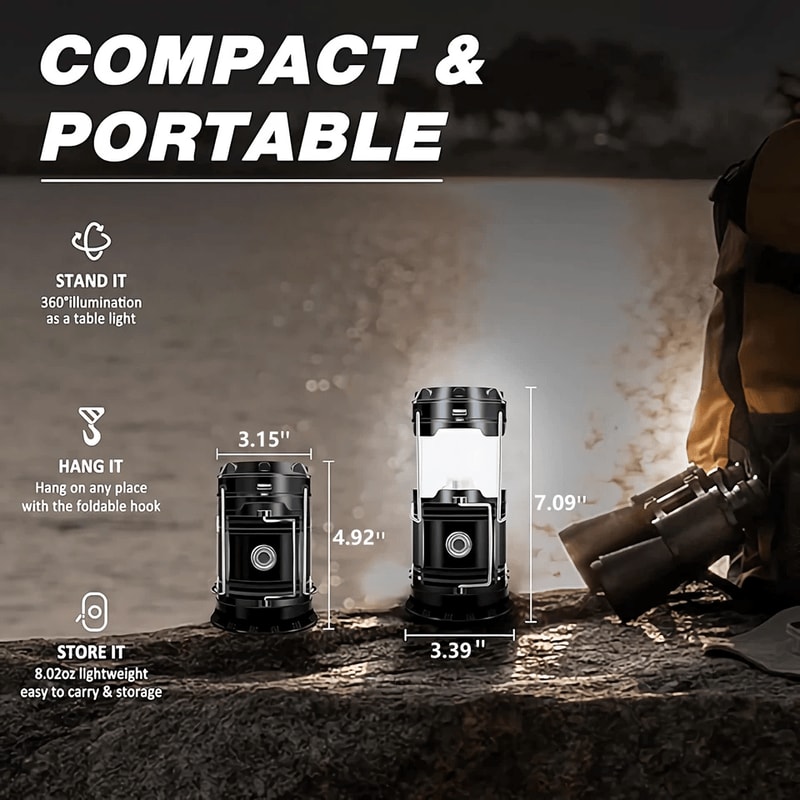 Solar Rechargeable LED Camping Lantern Flashlight With USB Power Bank 2